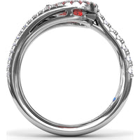 East-West Pear Ruby Ring with Split Shank Diamond Halo by Fana - 1.22 Carat Total Gemstone Weight