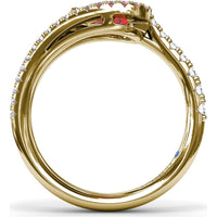 East-West Pear Ruby Ring with Split Shank Diamond Halo by Fana - 1.22 Carat Total Gemstone Weight