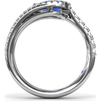 East-West Pear Sapphire Wrap Ring with Split Shank Diamond Halo by Fana - 1.17 Carat Total Gemstone Weight