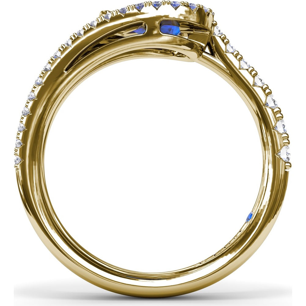 East-West Pear Sapphire Wrap Ring with Split Shank Diamond Halo by Fana - 1.17 Carat Total Gemstone Weight