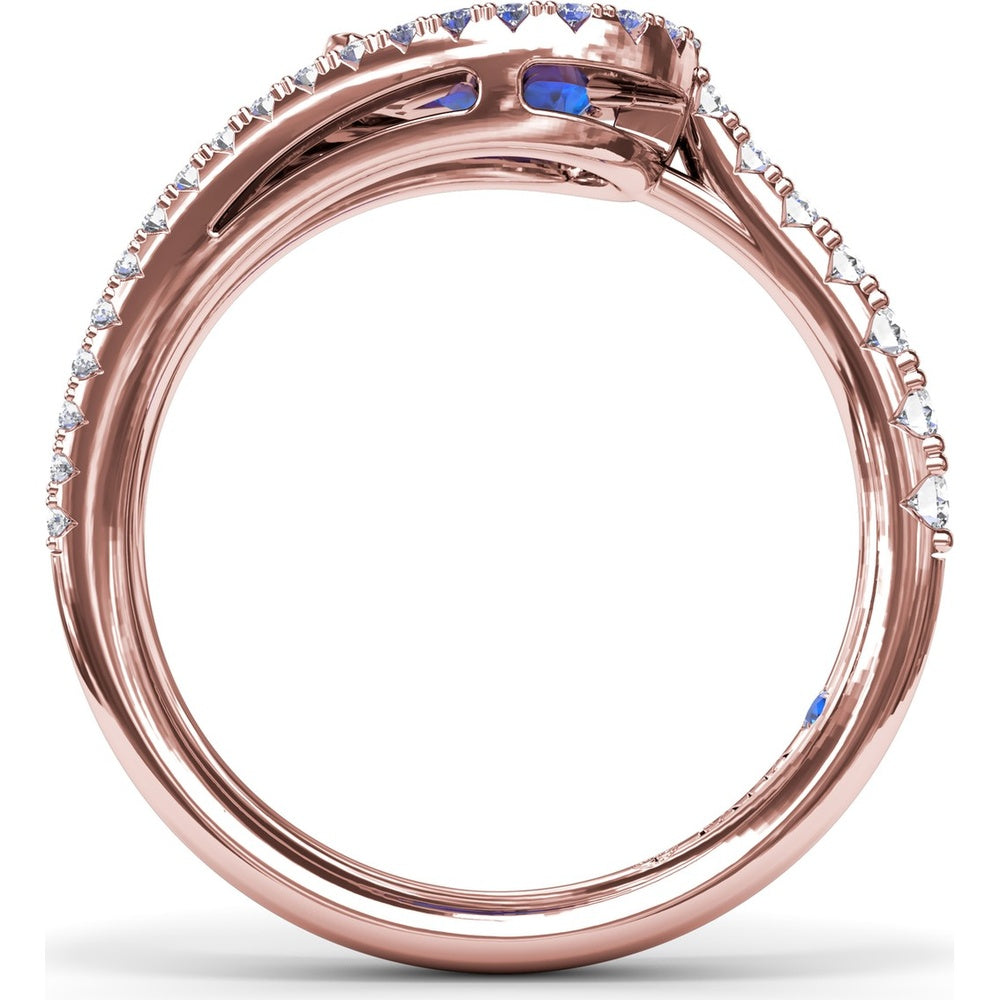 East-West Pear Sapphire Wrap Ring with Split Shank Diamond Halo by Fana - 1.17 Carat Total Gemstone Weight