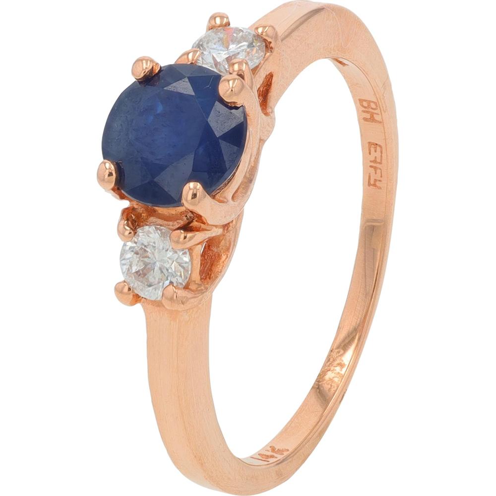 EFFY 14K Rose Gold 1 Carat Sapphire Ring with 2 Round Diamonds - 0.20 Carat Total Diamond Weight