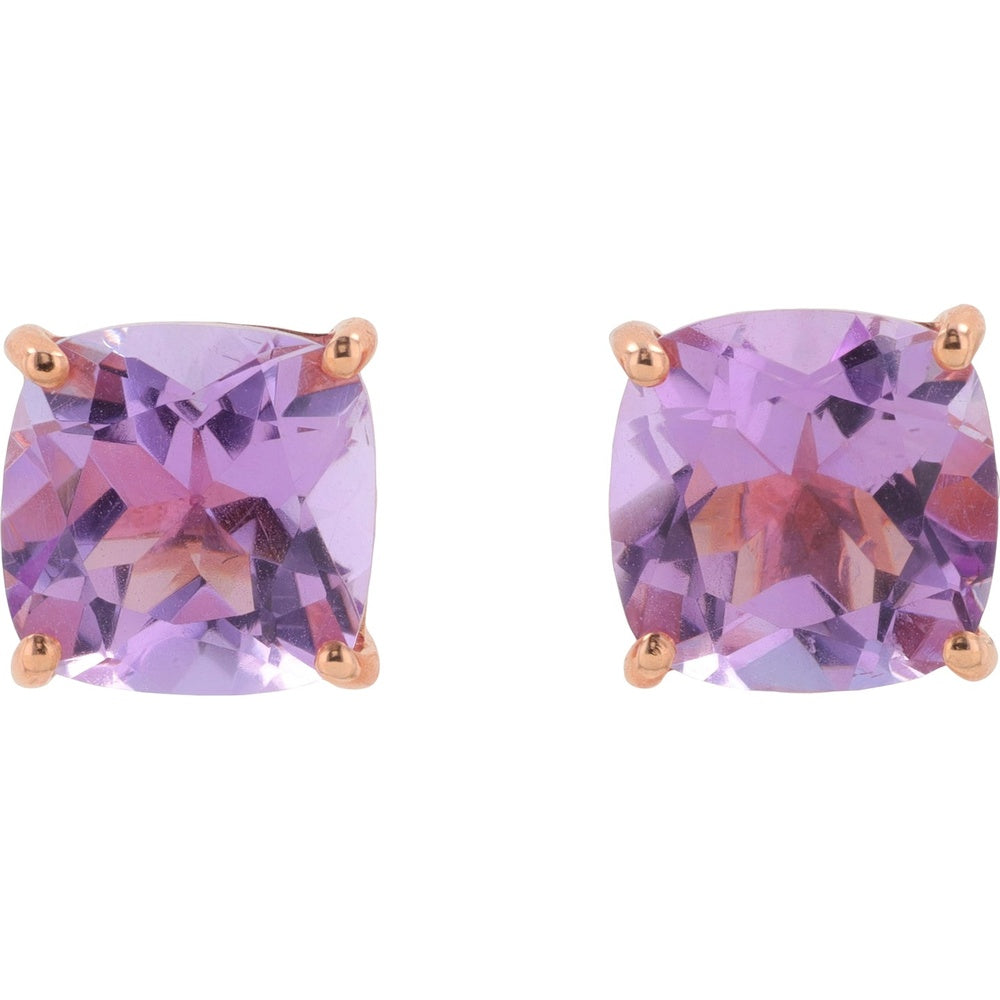 EFFY 14K Rose Gold 4.30 Carat Total Weight Cushion Cut Amethyst Stud Earrings with Secure Four-Prong Setting