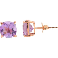 EFFY 14K Rose Gold 4.30 Carat Total Weight Cushion Cut Amethyst Stud Earrings with Secure Four-Prong Setting