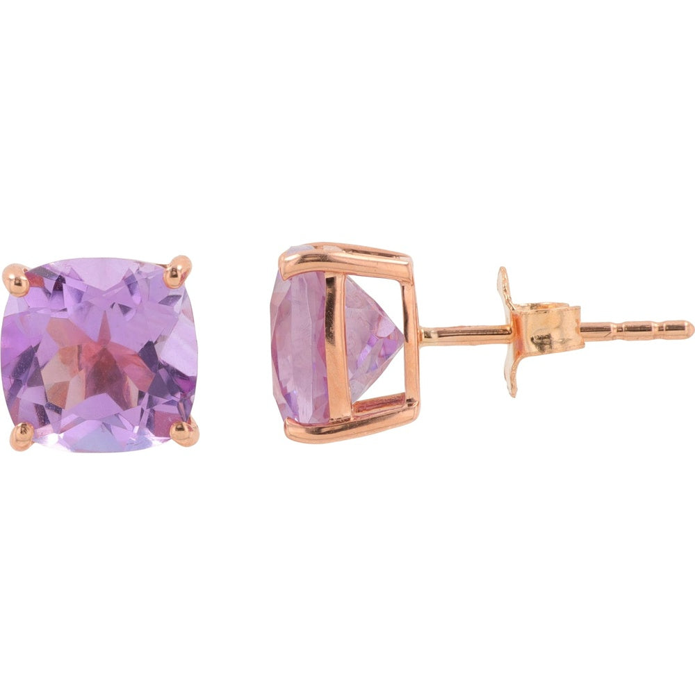 EFFY 14K Rose Gold 4.30 Carat Total Weight Cushion Cut Amethyst Stud Earrings with Secure Four-Prong Setting
