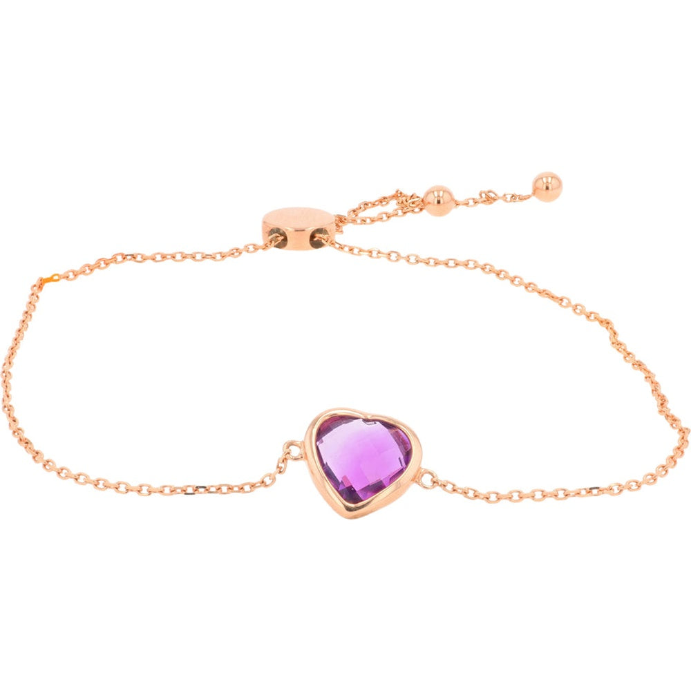 EFFY 14K Rose Gold Adjustable Bolo Bracelet with Bezel-Set Heart Cut Amethyst - 2.15 Carat Total Gem Weight
