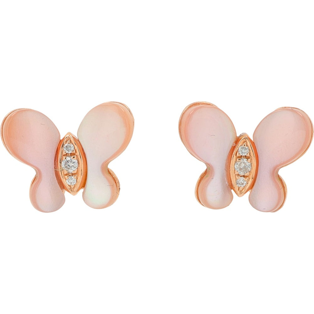 EFFY 14K Rose Gold Butterfly Stud Earrings with Mother of Pearl and Round Diamonds - 0.03 Carat Total Diamond Weight