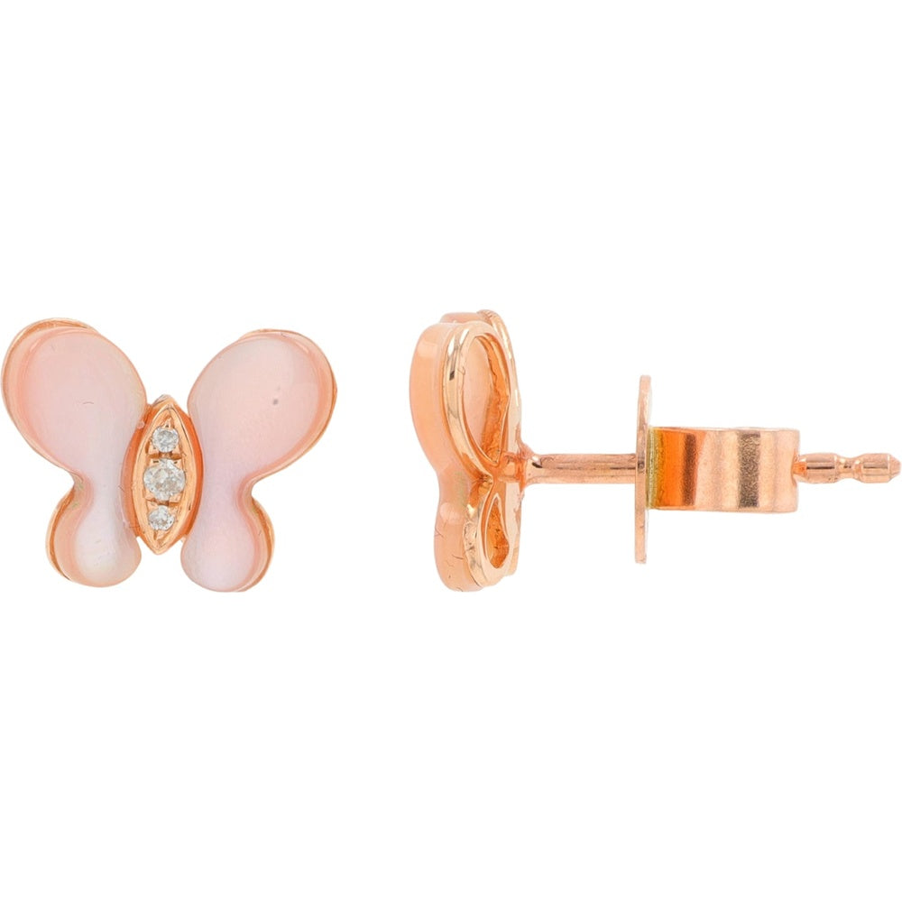 EFFY 14K Rose Gold Butterfly Stud Earrings with Mother of Pearl and Round Diamonds - 0.03 Carat Total Diamond Weight