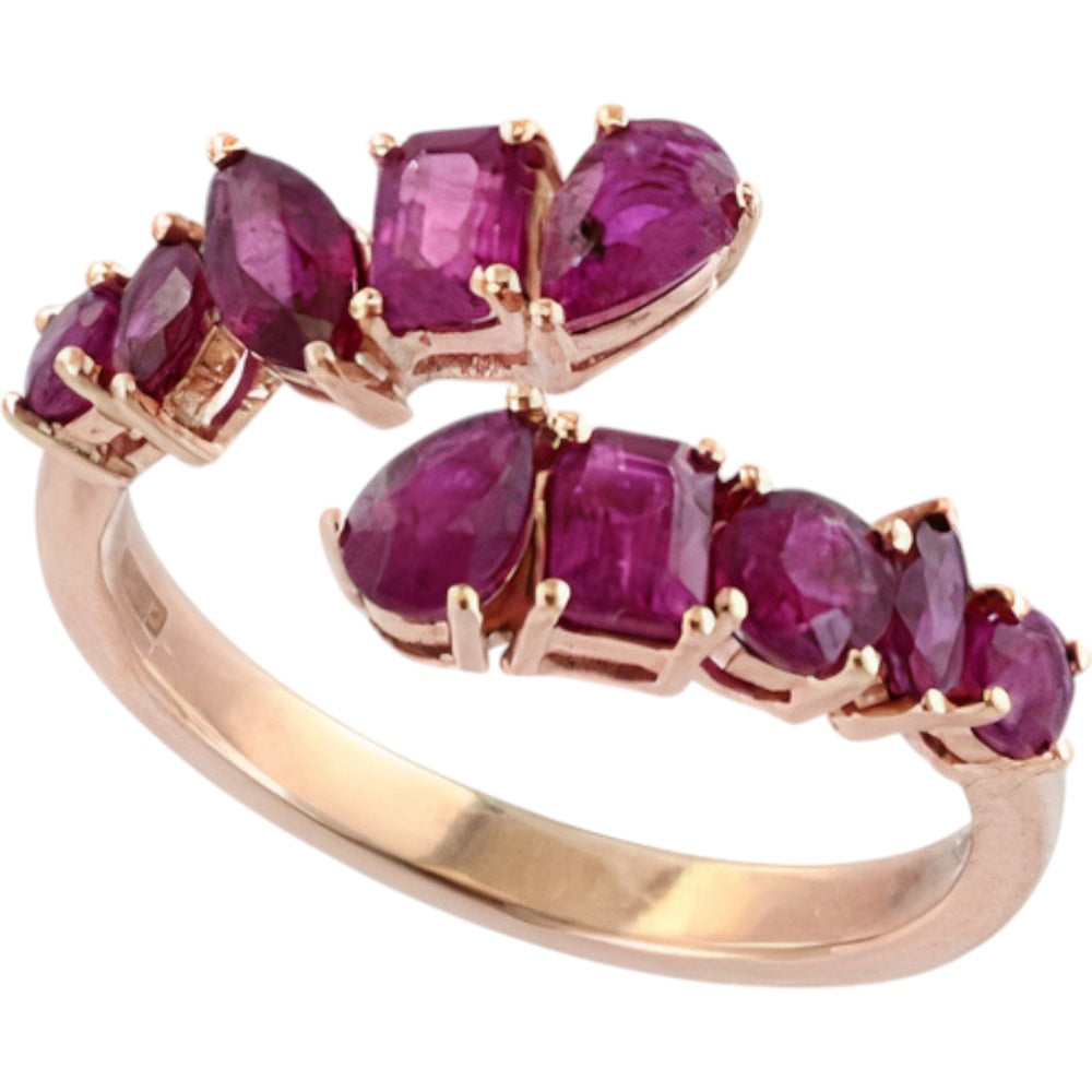 EFFY 14K Rose Gold Bypass Ring with Pear, Cushion, and Round Cut Rubies - 1.90 Carat Total Ruby Weight