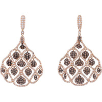 EFFY 14K Rose Gold Chandelier Drop Earrings with Pave-Set Round Chocolate and White Diamonds - 4.68 Carat Total Diamond Weight