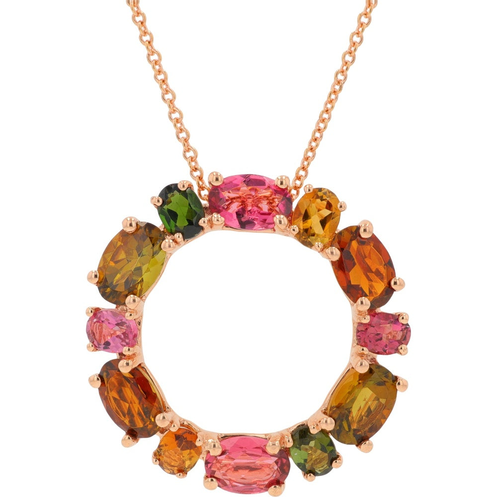 EFFY 14K Rose Gold Circle Pendant with Prong-Set Oval Multicolor Tourmalines - 4.10 Carat Total Gem Weight
