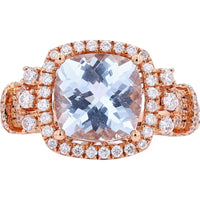 EFFY 14K Rose Gold Cushion - Cut Aquamarine Halo Ring with Round Diamonds - 2.70 Carat Aquamarine & 0.69 Carat Total Diamond Weight