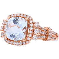 EFFY 14K Rose Gold Cushion - Cut Aquamarine Halo Ring with Round Diamonds - 2.70 Carat Aquamarine & 0.69 Carat Total Diamond Weight