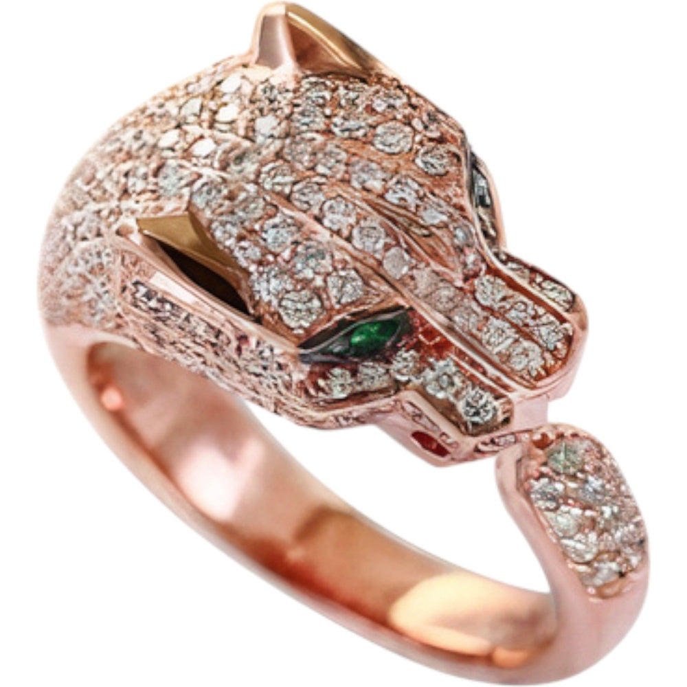 EFFY 14K Rose Gold Diamond & Emerald Panther Ring with Pavé-Set Round Diamonds - 1.20 Carat Total Diamond Weight and 0.05 Carat Emerald Accent