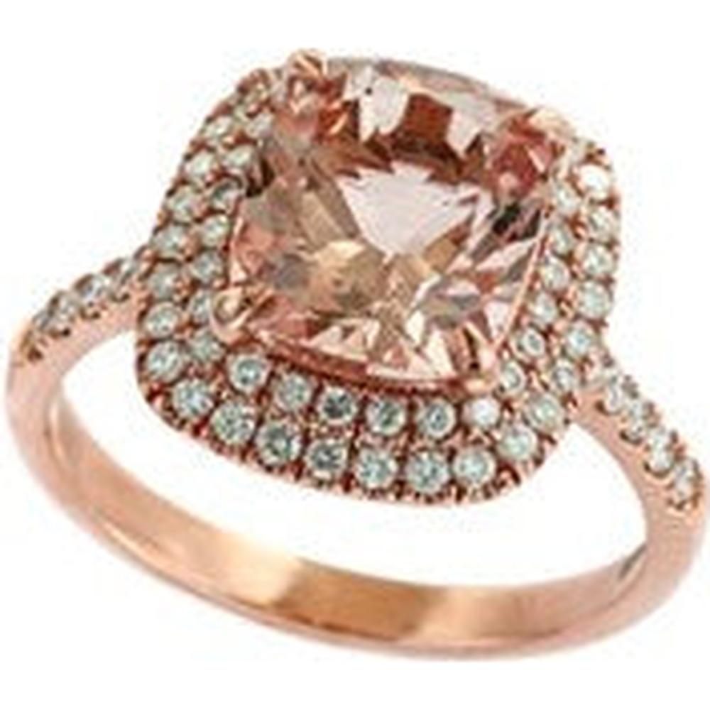 EFFY 14K Rose Gold Double Halo Ring with Cushion Cut Morganite - 3.00 Carat Total Morganite Weight and 0.50 Carat Total Diamond Weight