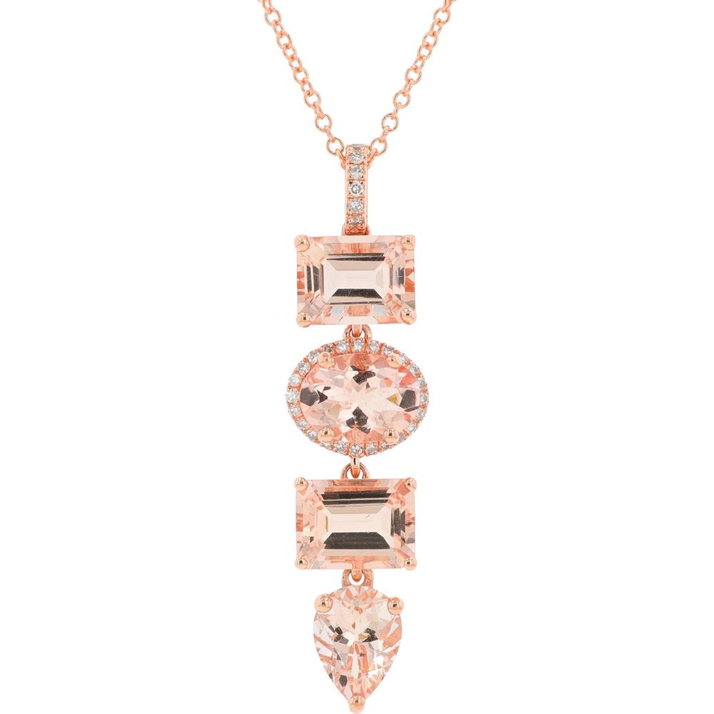 EFFY 14K Rose Gold Drop Pendant Necklace with Mixed - Shape Morganite and Diamond Accents - 4.60 Carat Total Morganite Weight, 0.10 Carat Total Diamond Weight