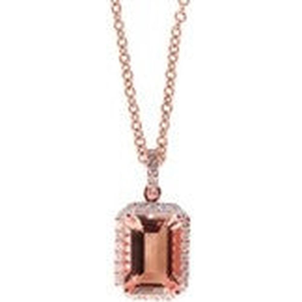 EFFY 14K Rose Gold Emerald - Cut Morganite Pendant Necklace with Diamond Halo and Diamond Accent Bail - 3.85 Carat Total Morganite Weight, 0.34 Carat Total Diamond Weight