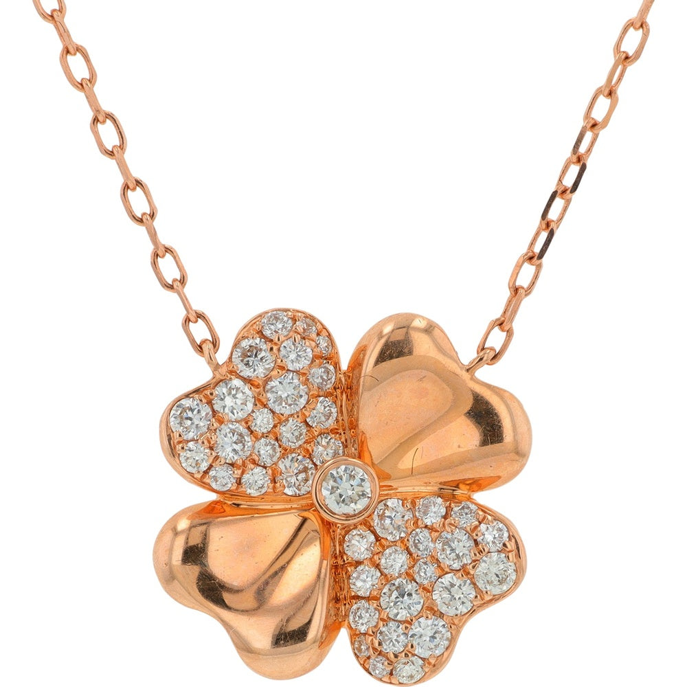 EFFY 14K Rose Gold Four-Leaf Clover Pendant with Bezel and Pavé Set Round Diamonds - 0.36 Carat Total Diamond Weight