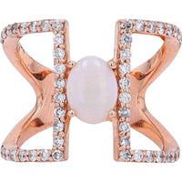 EFFY 14K Rose Gold Geometric Openwork Ring with Prong - Set Oval Opal and Pavé Round Diamonds - 0.70 Carat Opal & 0.59 Carat Total Diamond Weight