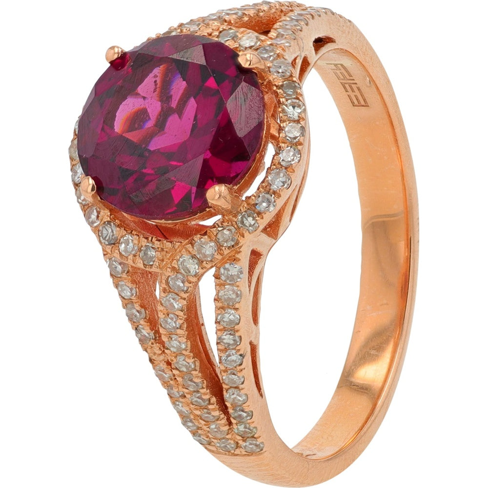 EFFY 14K Rose Gold Halo Ring with 2.40 Carat Round Rhodolite and 0.34 Carat Pavé-Set Diamonds on a Split Shank