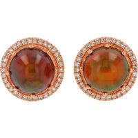 EFFY 14K Rose Gold Halo Stud Earrings with Cabochon Fire Opals and Round Diamonds - 2.70 Carat Total Opal Weight and 0.47 Carat Total Diamond Weight