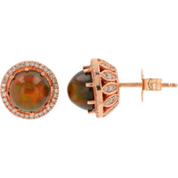 EFFY 14K Rose Gold Halo Stud Earrings with Cabochon Fire Opals and Round Diamonds - 2.70 Carat Total Opal Weight and 0.47 Carat Total Diamond Weight