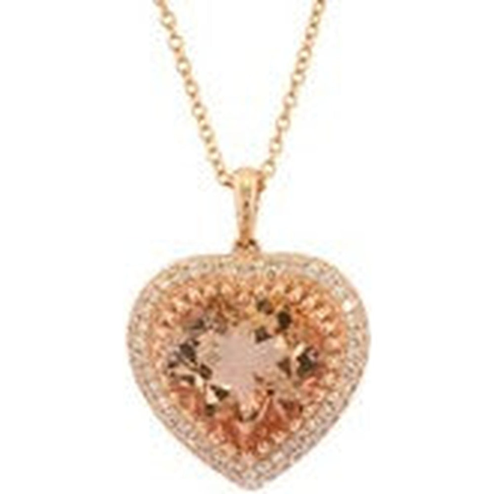 EFFY 14K Rose Gold Heart Pendant with 5.50 Carat Heart-Cut Morganite and 0.41 Carat Pavé-Set Diamond Double Halo with Milgrain Detail - 18 Inch Chain