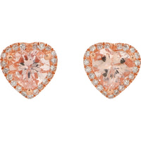 EFFY 14K Rose Gold Heart Stud Earrings with 1.85 Carat Total Weight Morganite and Diamond Halo Accents