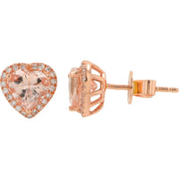 EFFY 14K Rose Gold Heart Stud Earrings with 1.85 Carat Total Weight Morganite and Diamond Halo Accents