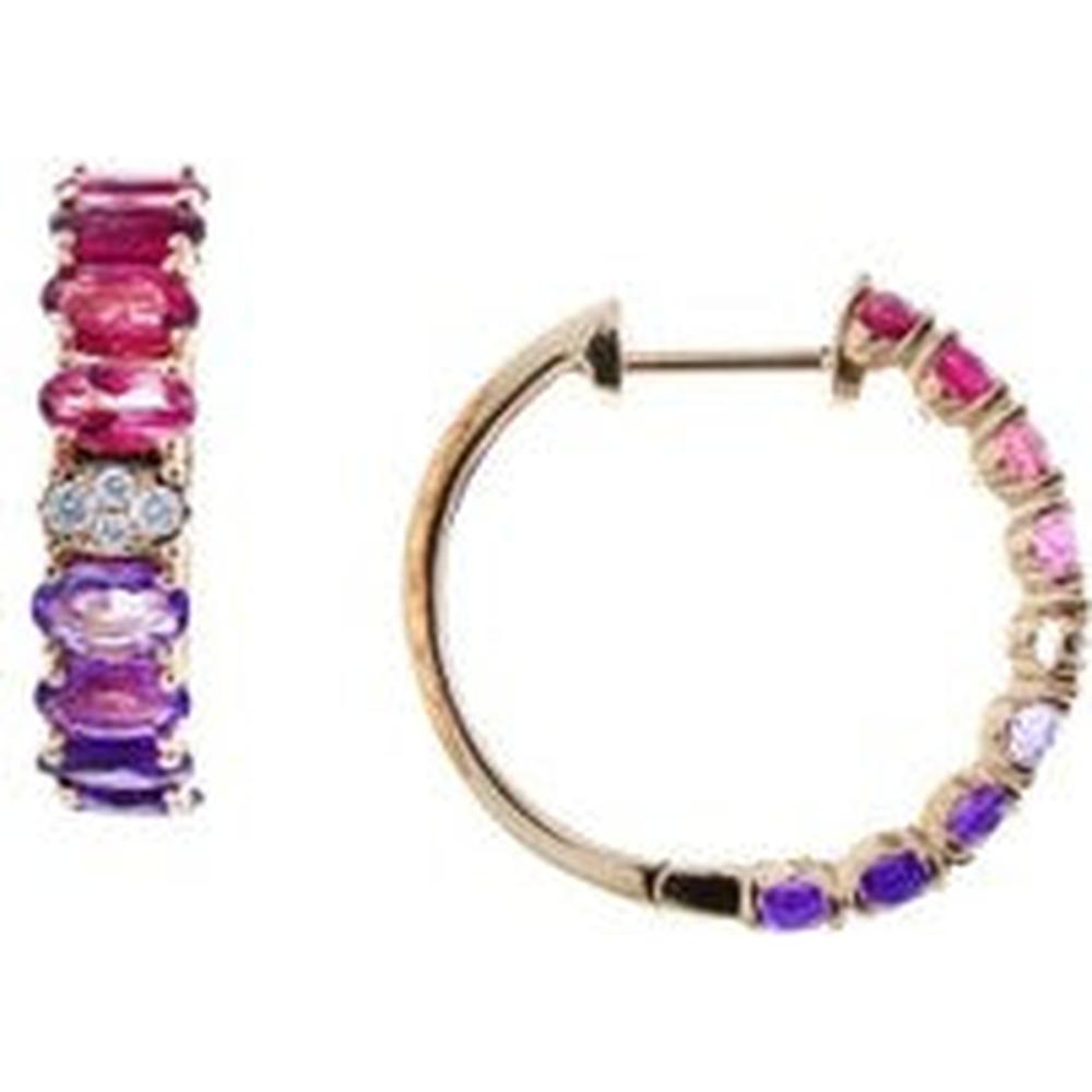 EFFY 14K Rose Gold Medium Hoop Earrings with Baguette - Cut Pink Tourmaline & Amethyst Ombré and Round Diamond Accents - 3.30 Carat Total Gemstone Weight, 0.12 Carat Total Diamond Weight