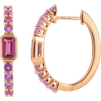 EFFY 14K Rose Gold Medium Hoop Earrings with Bezel Set Emerald-Cut Rhodolite and Prong Set Round Amethysts - 1.20 Carat Total Gem Weight