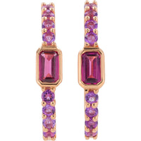 EFFY 14K Rose Gold Medium Hoop Earrings with Bezel Set Emerald-Cut Rhodolite and Prong Set Round Amethysts - 1.20 Carat Total Gem Weight