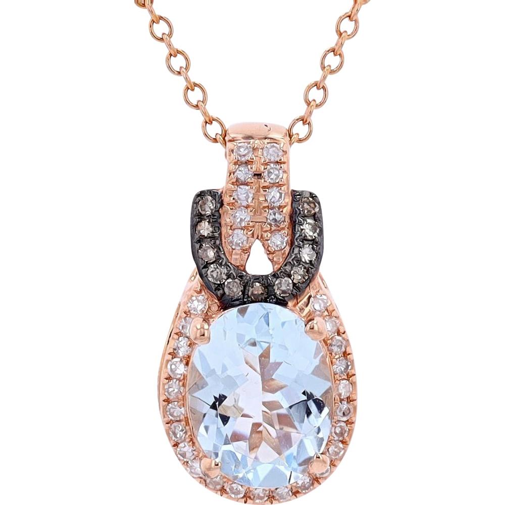 EFFY 14K Rose Gold Oval Aquamarine Halo Pendant Necklace with Diamond Accents - 1.71 Carat Total Aquamarine Weight, 0.17 Carat Total Diamond Weight