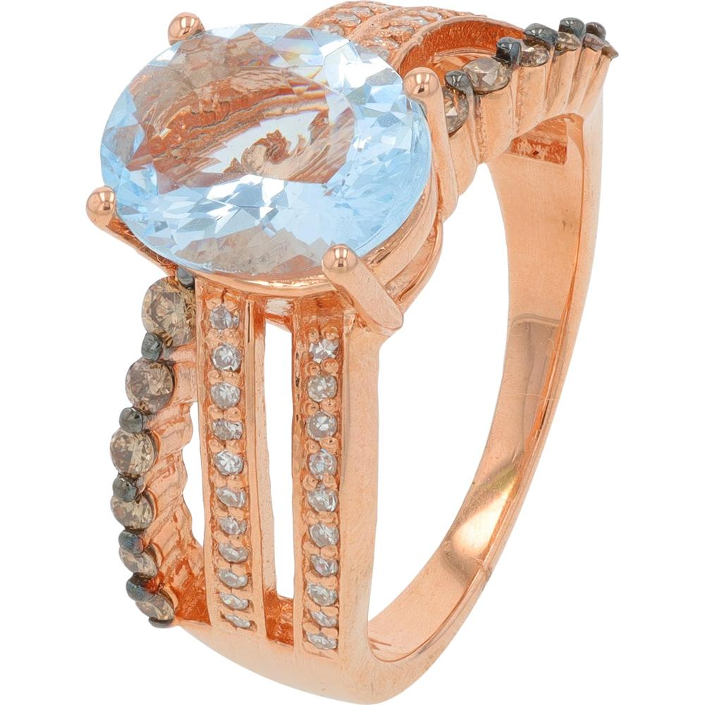 EFFY 14K Rose Gold Oval Aquamarine Ring with Diamond Accents - 2.65 Carat Total Aquamarine Weight, 0.38 Carat Total Diamond Weight