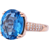 EFFY 14K Rose Gold Oval London Blue Topaz Statement Ring with Pavé Diamond Band - 9.20 Carat Topaz and 0.23 Carat Total Diamond Weight
