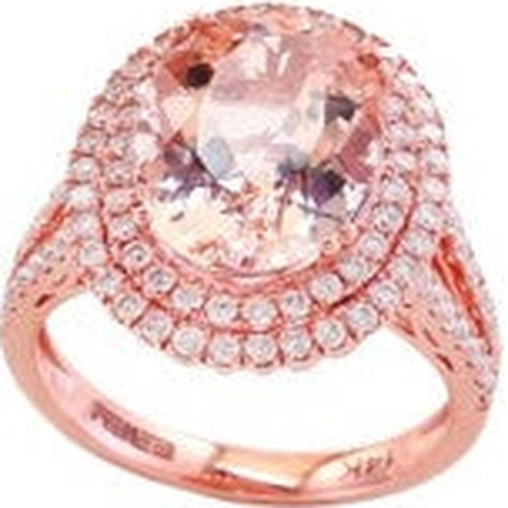EFFY 14K Rose Gold Oval Morganite Double Halo Ring with Pavé - Set Round Diamonds - 6.10 Carat Total Morganite Weight, 0.95 Carat Total Diamond Weight
