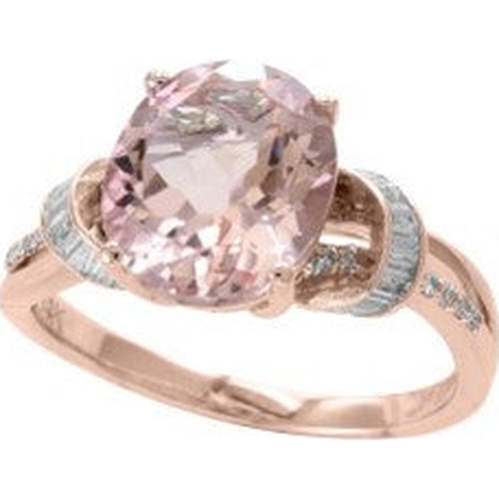 EFFY 14K Rose Gold Oval Morganite Ring with Diamond Accents - 3.20 Carat Morganite & 0.17 Carat Diamond Total Weight