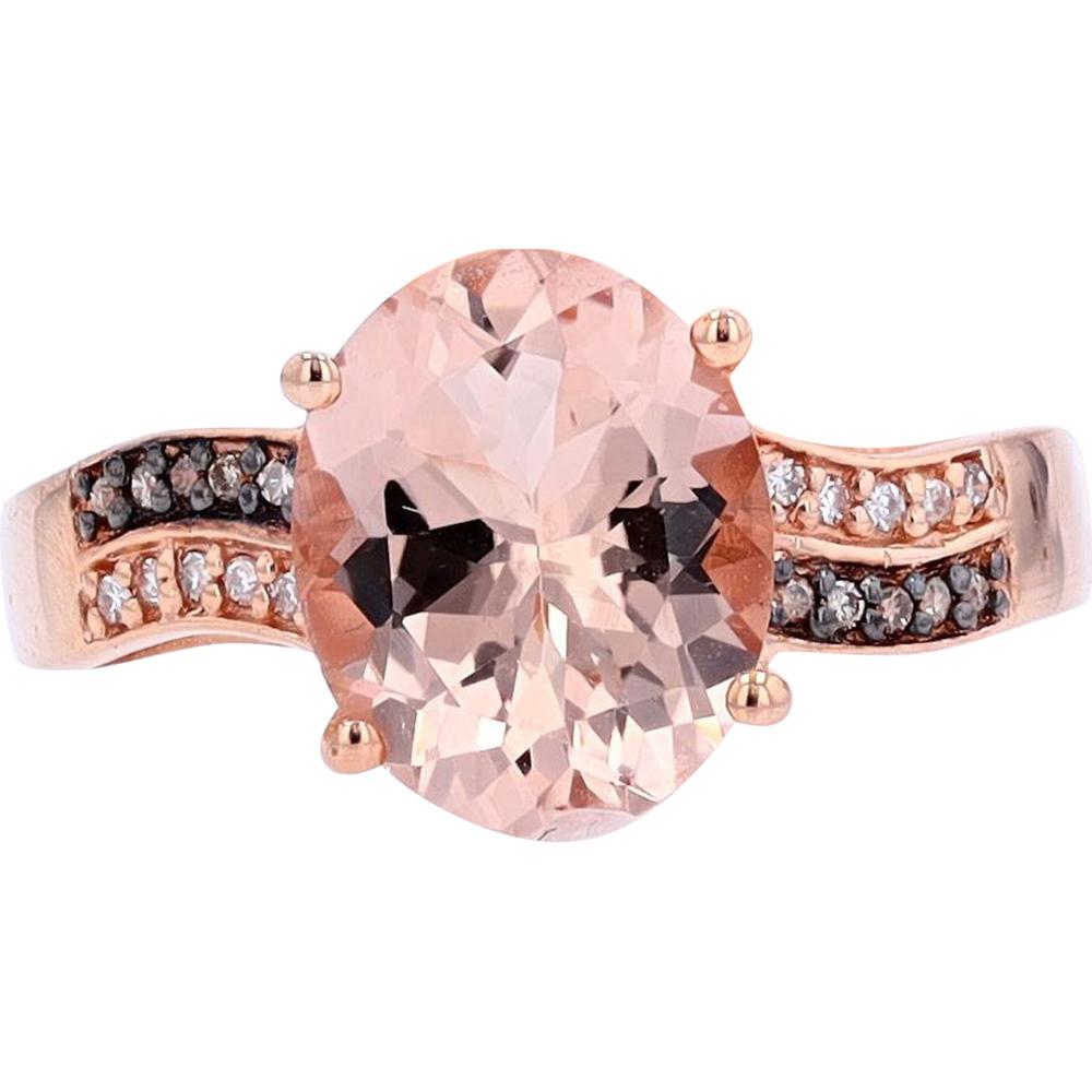 EFFY 14K Rose Gold Oval Morganite Ring with Split Shank Diamond Accents - 3.09 Carat Morganite & 0.08 Carat Total Diamond Weight