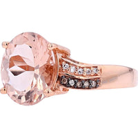 EFFY 14K Rose Gold Oval Morganite Ring with Split Shank Diamond Accents - 3.09 Carat Morganite & 0.08 Carat Total Diamond Weight