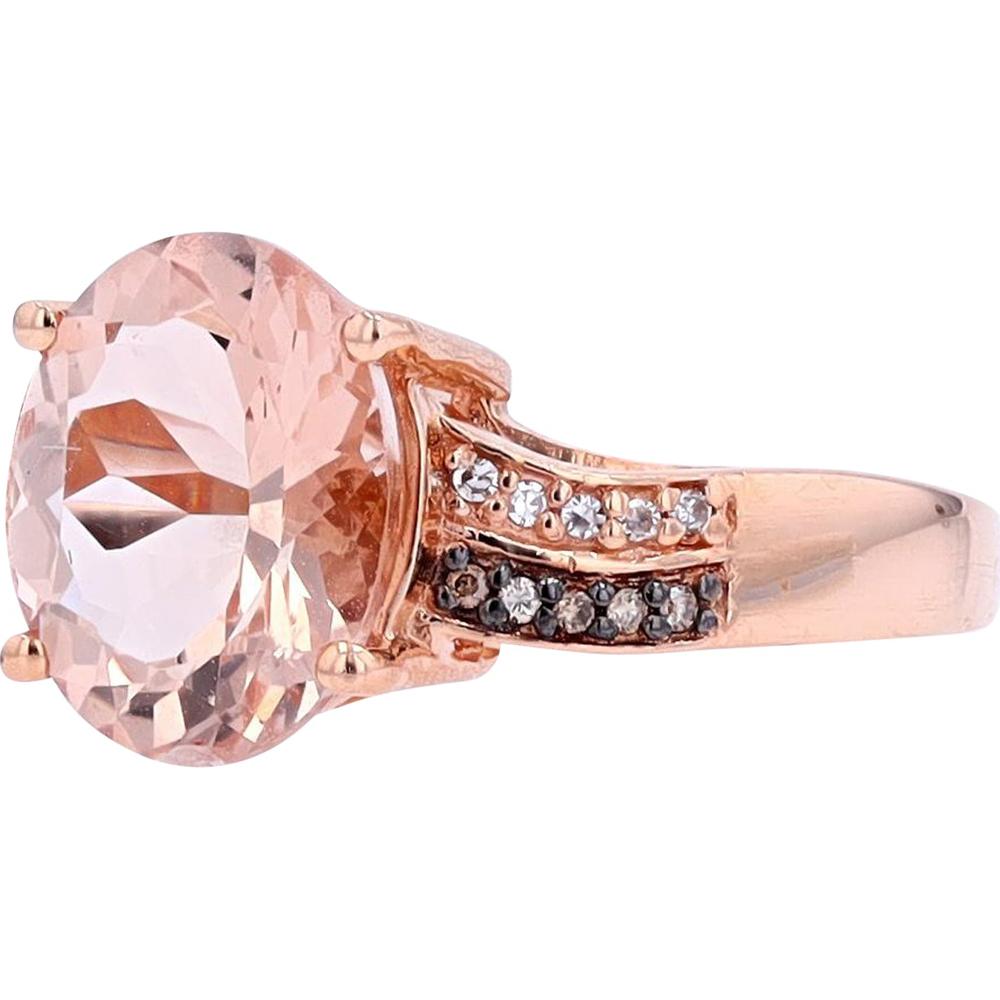 EFFY 14K Rose Gold Oval Morganite Ring with Split Shank Diamond Accents - 3.09 Carat Morganite & 0.08 Carat Total Diamond Weight