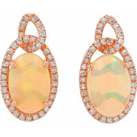 EFFY 14K Rose Gold Oval Opal Drop Earrings with Diamond Halo - 2.70 Carat Total Opal Weight and 0.32 Carat Total Diamond Weight