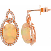 EFFY 14K Rose Gold Oval Opal Drop Earrings with Diamond Halo - 2.70 Carat Total Opal Weight and 0.32 Carat Total Diamond Weight