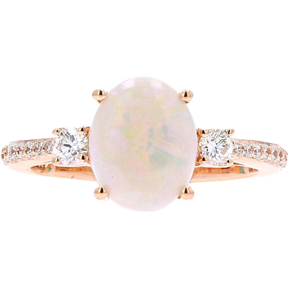 EFFY 14K Rose Gold Oval Opal Ring with Diamond Accents - 1.40 Carat Opal, 0.29 Carat Diamond Total Weight