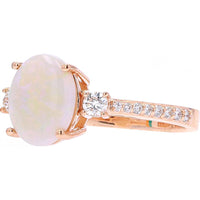 EFFY 14K Rose Gold Oval Opal Ring with Diamond Accents - 1.40 Carat Opal, 0.29 Carat Diamond Total Weight