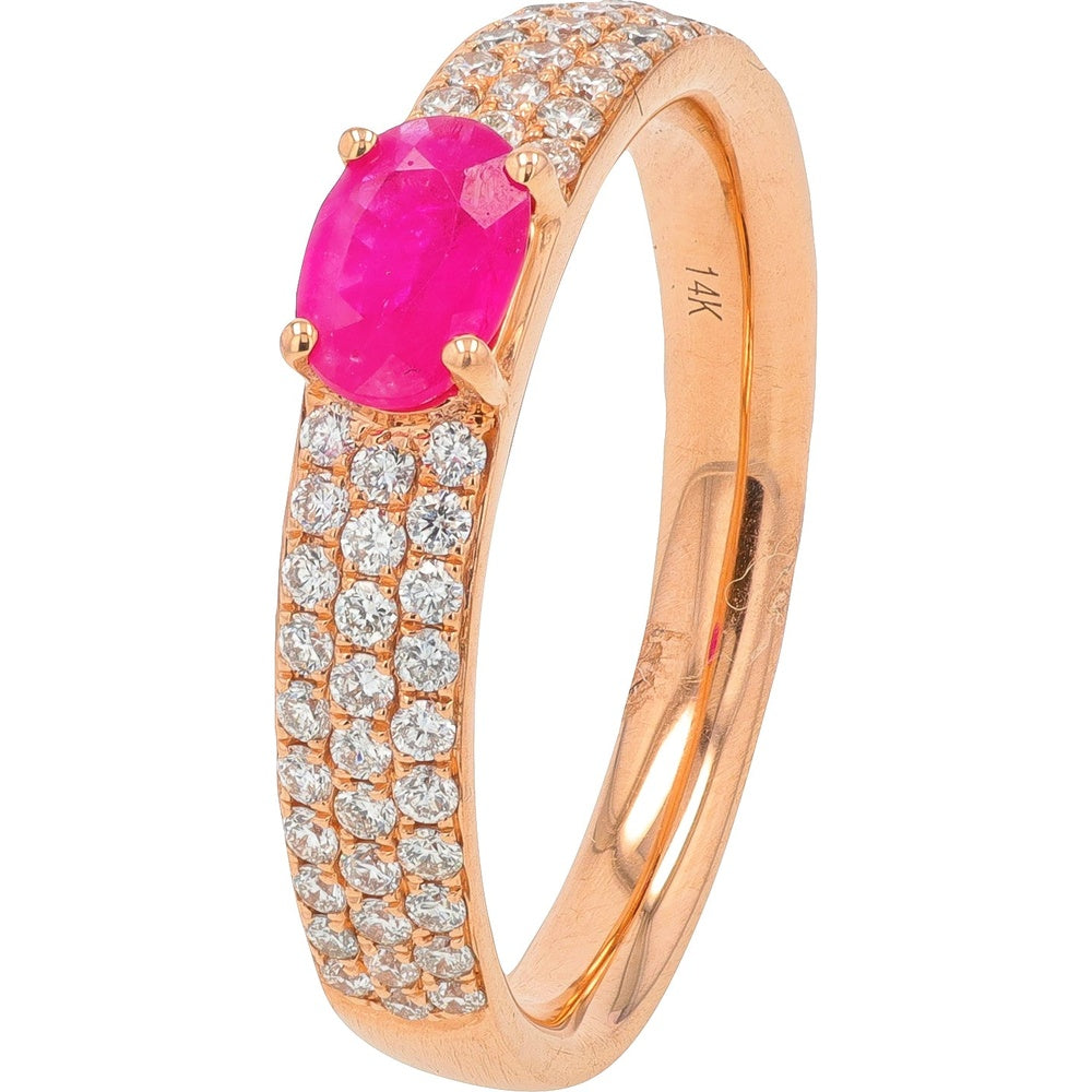 EFFY 14K Rose Gold Oval Ruby and Three-Row Pavé Diamond Ring - 0.57 Carat Total Ruby Weight and 0.42 Carat Total Diamond Weight