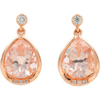 EFFY 14K Rose Gold Pear-Shaped Morganite Drop Earrings with Round Diamond Accents - 3.66 Carat Total Morganite Weight