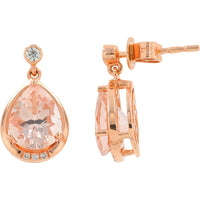 EFFY 14K Rose Gold Pear-Shaped Morganite Drop Earrings with Round Diamond Accents - 3.66 Carat Total Morganite Weight