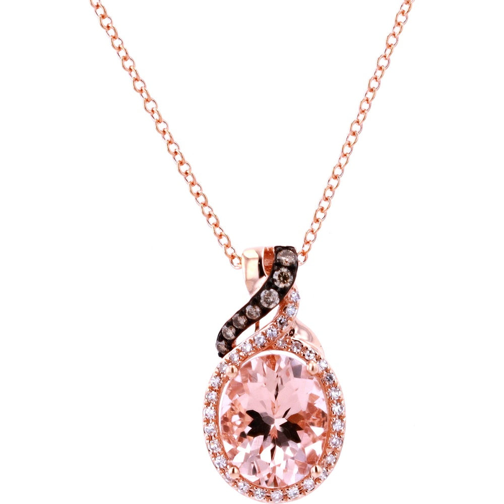 EFFY 14K Rose Gold Pendant with 2.30 Carat Oval Morganite and 0.19 Carat Chocolate Diamond Accents - 18 Inch Chain