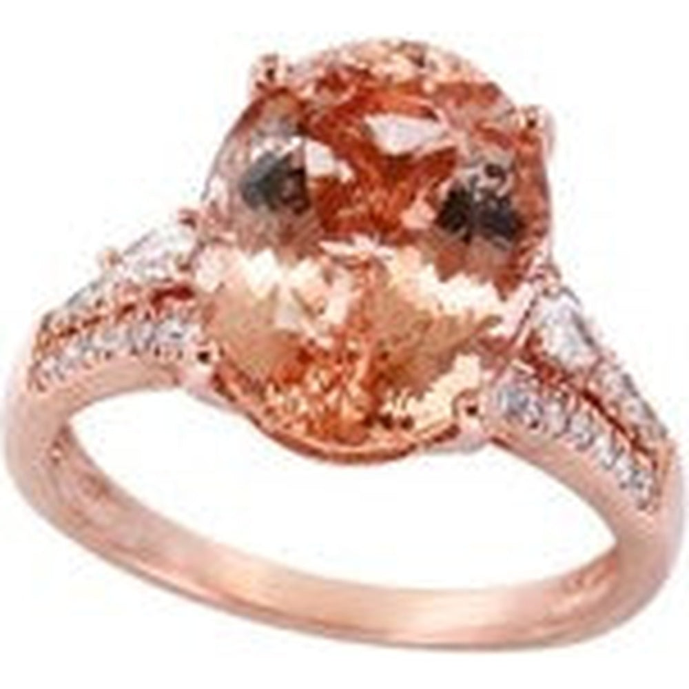 EFFY 14K Rose Gold Ring with 5.90 Carat Oval Morganite and 0.30 Carat Trilliant and Pavé Diamond Accents - Size 6.75