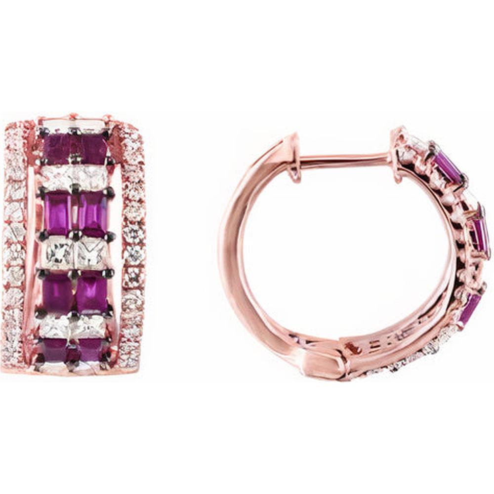EFFY 14K Rose Gold Ruby and Diamond Hoop Earrings - 0.84 Carat Ruby, 1.12 Carat Diamonds Total Weight